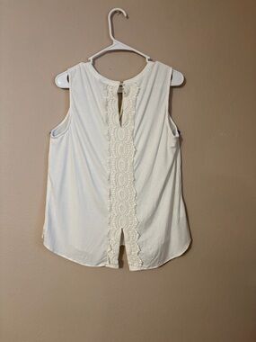 Daniel Rainn Pale Sky Quin Keyhole Lace Back Sleeveless Top White Size L